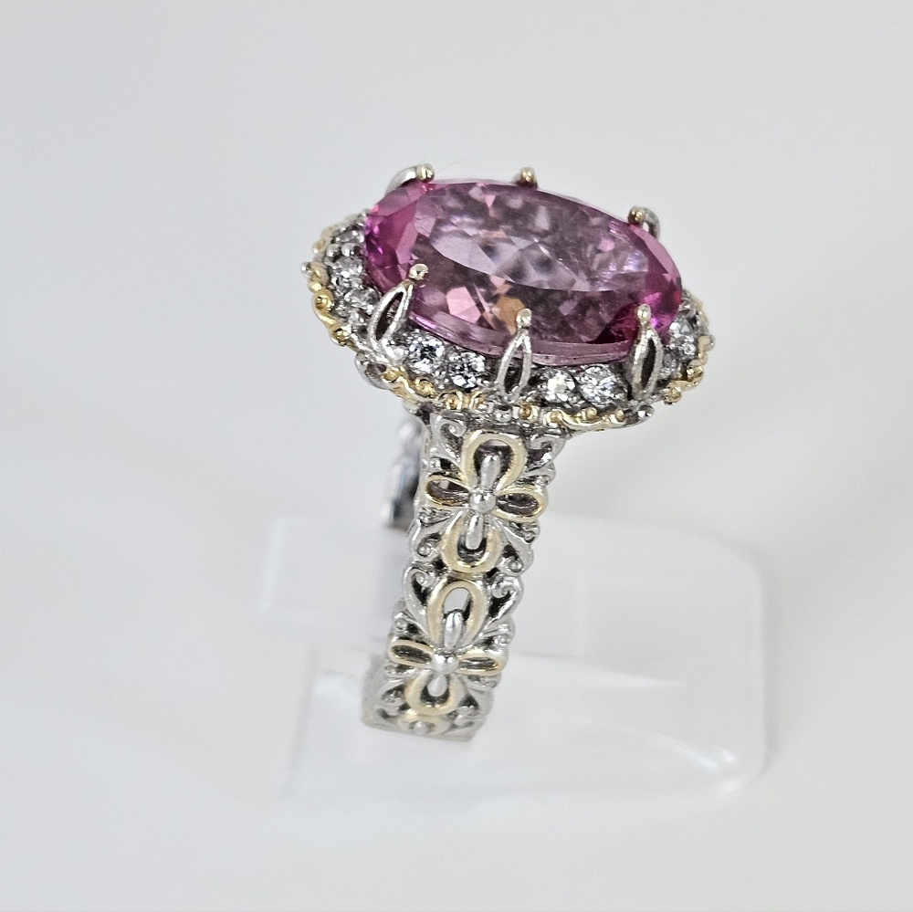 Gems En Vogue Pink Topaz & Zircon Ring Palladium Sterling Silver 18k Size 7! - Picture 4 of 8